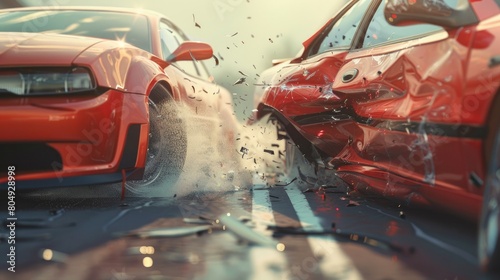 A conceptual 3D rendering of two cars crashed in an accident, emphasizing the importance of insurance in vehicular mishaps.

 photo