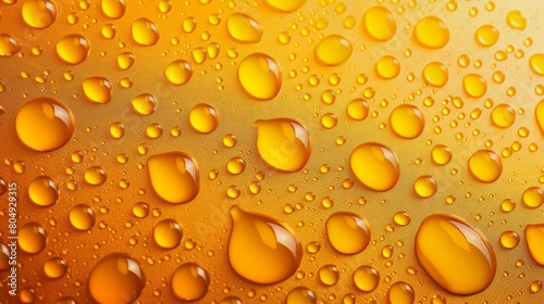 A vibrant and colorful close-up of water drops on an orange textured background, creating a lively and dynamic visual effect.