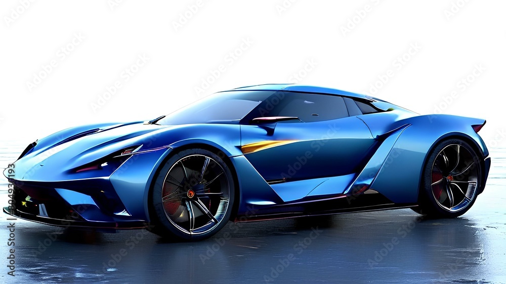 AI Generated 3d rendered image of a Blue sports car on the White Background