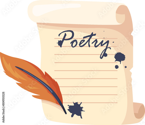 Poetry Paper and Pen Vector Illustration
