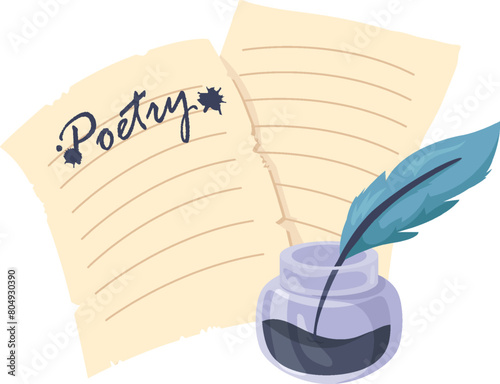 Poetry Sheet and Pen Vector Illustration