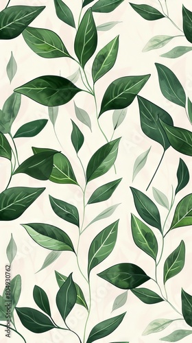 A seamless botanical watercolor illustration featuring a variety of green leaves, perfect for backgrounds, textiles, and eco-friendly concepts