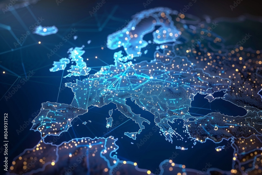 Fototapeta premium Digital Map of Europe Network Technology created with Generative AI