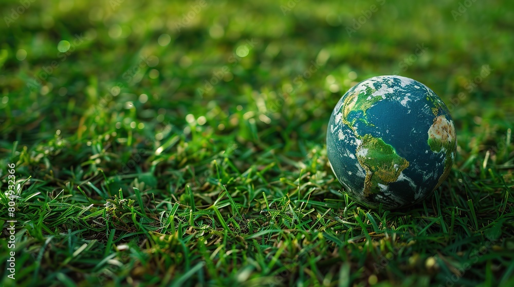 planet earth on the grass, earth day concept symbol with copy space for text. planet earth on the grass, earth day concept symbol with copy space for text.