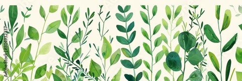 A seamless botanical watercolor illustration featuring a variety of green leaves  perfect for backgrounds  textiles  and eco-friendly concepts