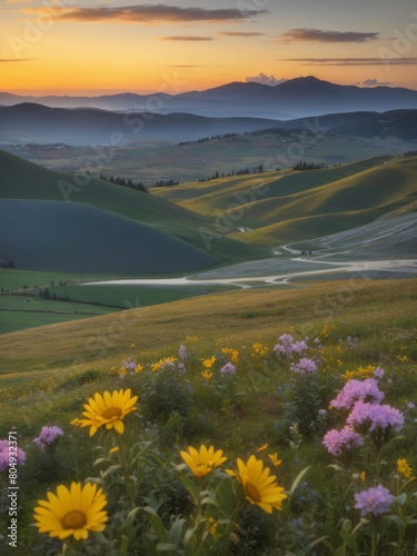 landscape with flowers moutain