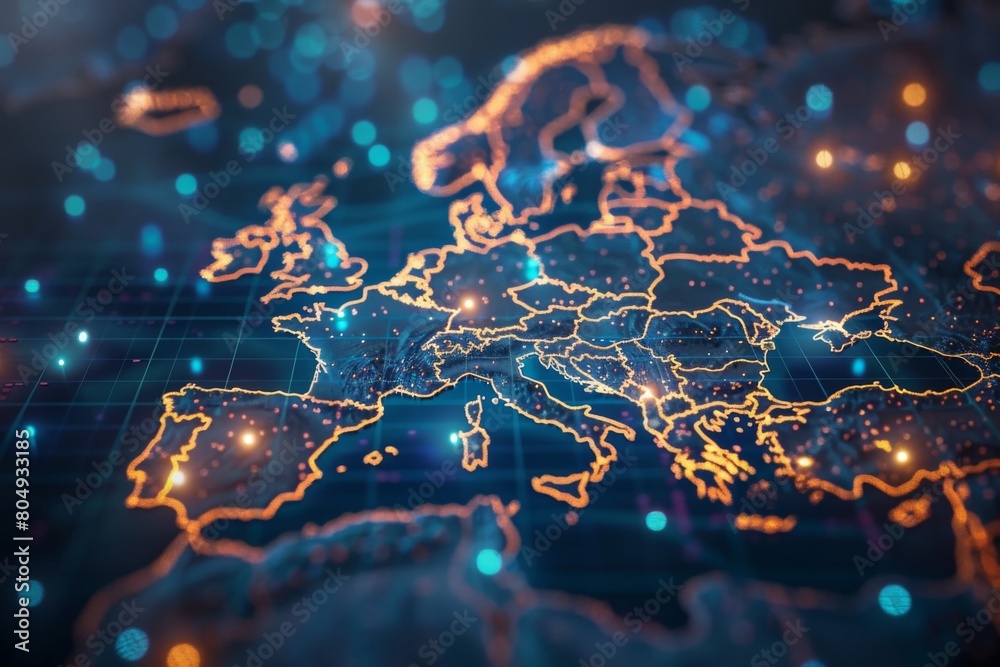 Digital Map of Europe Network Technology created with Generative AI Digital Map of Europe Network Technology created with Generative AI
