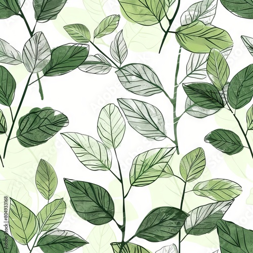 A seamless botanical watercolor illustration featuring a variety of green leaves  perfect for backgrounds  textiles  and eco-friendly concepts