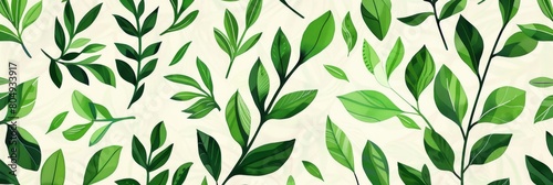 A seamless botanical watercolor illustration featuring a variety of green leaves  perfect for backgrounds  textiles  and eco-friendly concepts