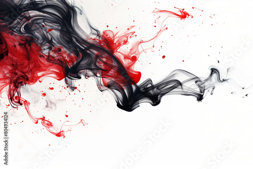 abstract background, black and red smoke like clouds of ink dispersing on a white background, for monitors 3:2