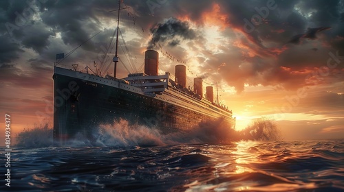 Queen Mary, sister ship of the Titanic. copy space for text.