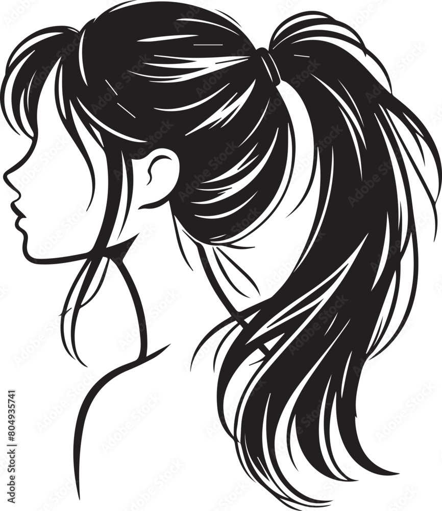 Sleek and Stylish: Monochrome Girl with Ponytail Vector Sleek and Stylish: Monochrome Girl with Ponytail Vector
