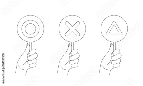 マルバツプレートを持つ手のセット