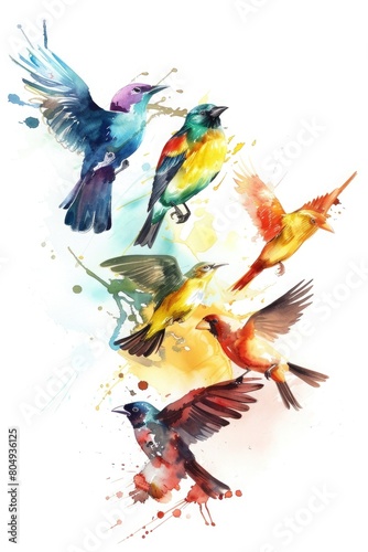 Birds, watercolor painting. vector illustration of animal collection. isolated. freedom concept artwork.