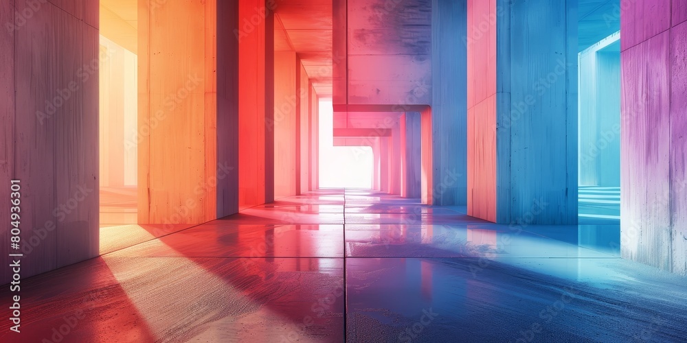 This room features numerous walls painted in different colors, creating a vibrant and dynamic background design that catches the eye This room features numerous walls painted in different colors, creating a vibrant and dynamic background design that catches the eye