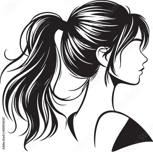 Sleek and Stylish: Monochrome Girl with Ponytail Vector