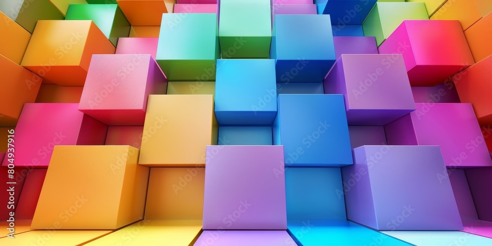 A vibrant and dynamic background filled with a variety of multicolored cubes overlapping and intersecting. The cubes create a playful and geometric pattern that adds depth and dimension to the design A vibrant and dynamic background filled with a variety of multicolored cubes overlapping and intersecting. The cubes create a playful and geometric pattern that adds depth and dimension to the design