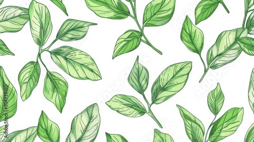 A seamless botanical watercolor illustration featuring a variety of green leaves, perfect for backgrounds, textiles, and eco-friendly concepts