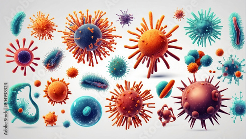 A variety of microorganisms, including bacteria and viruses photo
