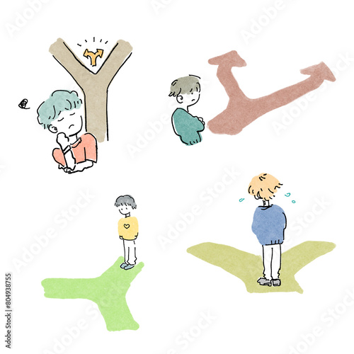 分かれ道に迷う人のイラスト