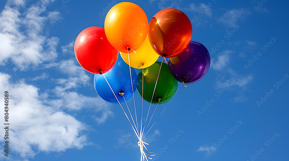 Greetings of Happy birthday with colorful balloons and happy birth day text High quality photo