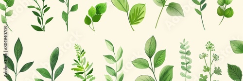 A seamless botanical watercolor illustration featuring a variety of green leaves  perfect for backgrounds  textiles  and eco-friendly concepts