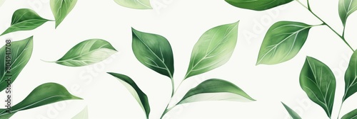 A seamless botanical watercolor illustration featuring a variety of green leaves  perfect for backgrounds  textiles  and eco-friendly concepts