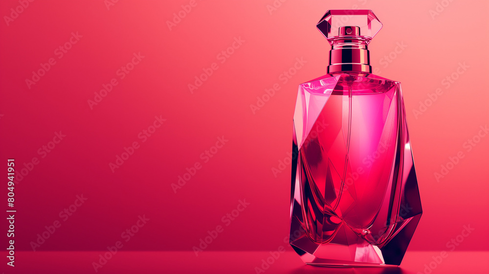 A mock-up of luxury perfume bottle on a glamour red background A mock-up of luxury perfume bottle on a glamour red background
