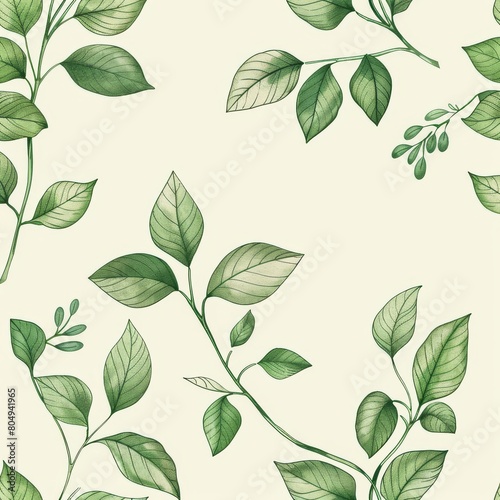 A seamless botanical watercolor illustration featuring a variety of green leaves, perfect for backgrounds, textiles, and eco-friendly concepts © MiniMaxi