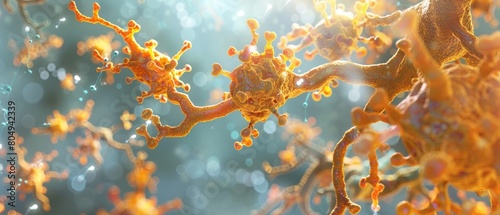Close-up of a 3D graphic showing the interaction between cancer cells and angiogenesis photo