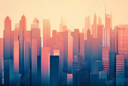 Blue neon city skyscrapers modern technology concept flat vector, isolated on white background