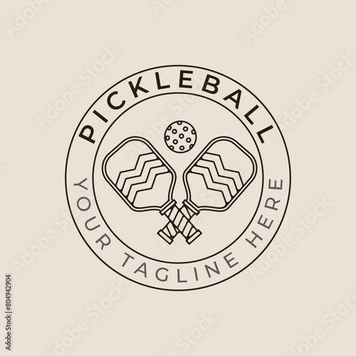 pickleball tournament line art logo with emblem, vector illustration minimalist design.