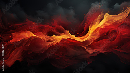 Contemporary Art of Red and Gold Brush Stroke Wavy Background