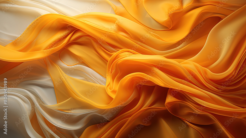 Fluttering Yellow Color Fabric in Space With Delicate Folds on Blurry Background Fluttering Yellow Color Fabric in Space With Delicate Folds on Blurry Background