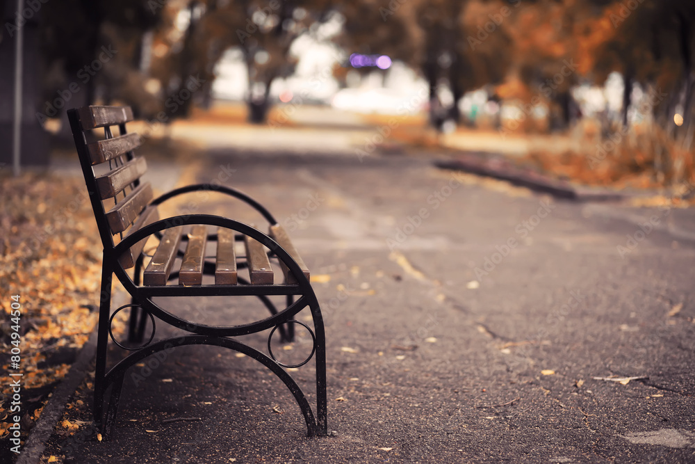Autumn park bench, rainy texture background. Rain in autumn park, drops of water, wind. Autumn park bench, rainy texture background. Rain in autumn park, drops of water, wind.