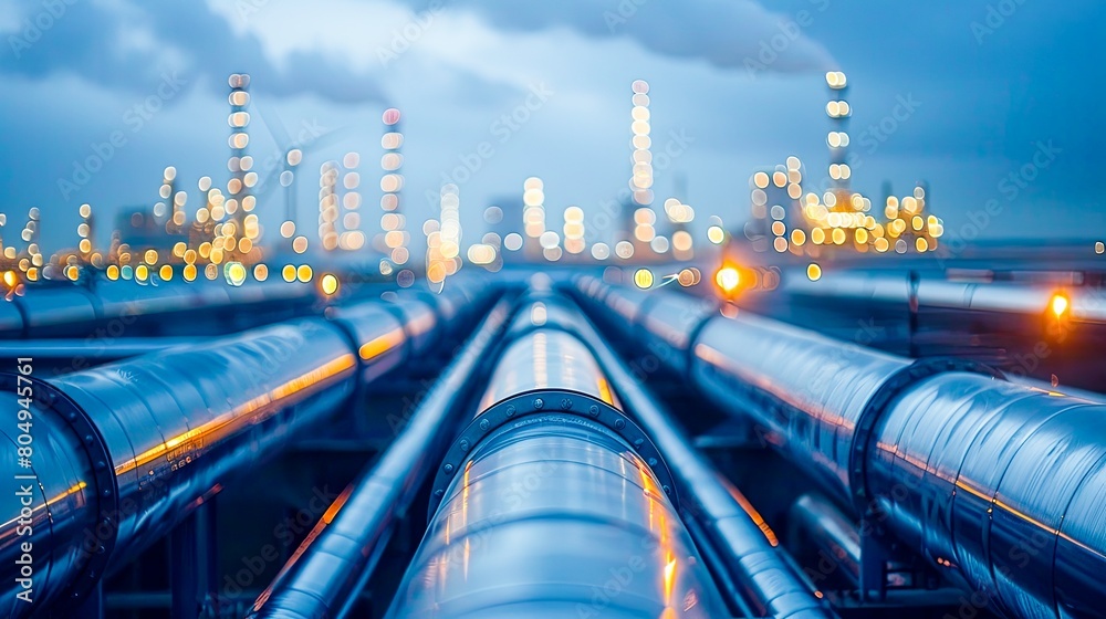 A hydrogen pipeline with wind turbines and in the background. Green hydrogen production concept. A hydrogen pipeline with wind turbines and in the background. Green hydrogen production concept.