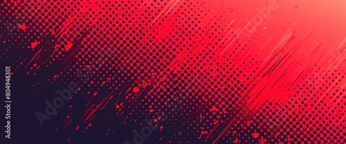 Diagonal gradient halftone pattern on a dynamic fluid red background, adorned with red dots, Cartoon background