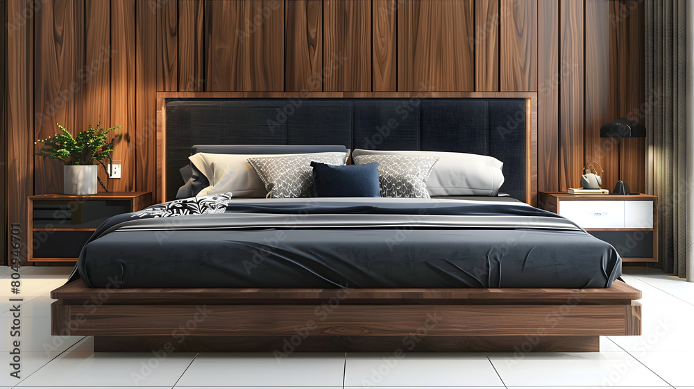 A Modern Bedroom Oasis with Vibrant Accents. A Modern Bedroom Oasis with Vibrant Accents.