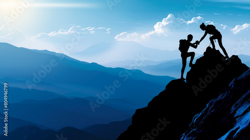 hiker on top of the mountain blue 