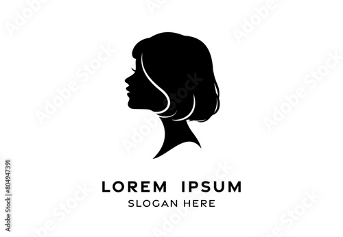 beautiful woman curly short hair style silhouette illustration