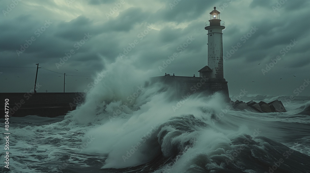 lighthouse background with big waves