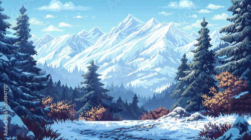 pixel art of snowvy moutain dungeon background battle scene in RPG old school retro 16 bits, 32 bits game style