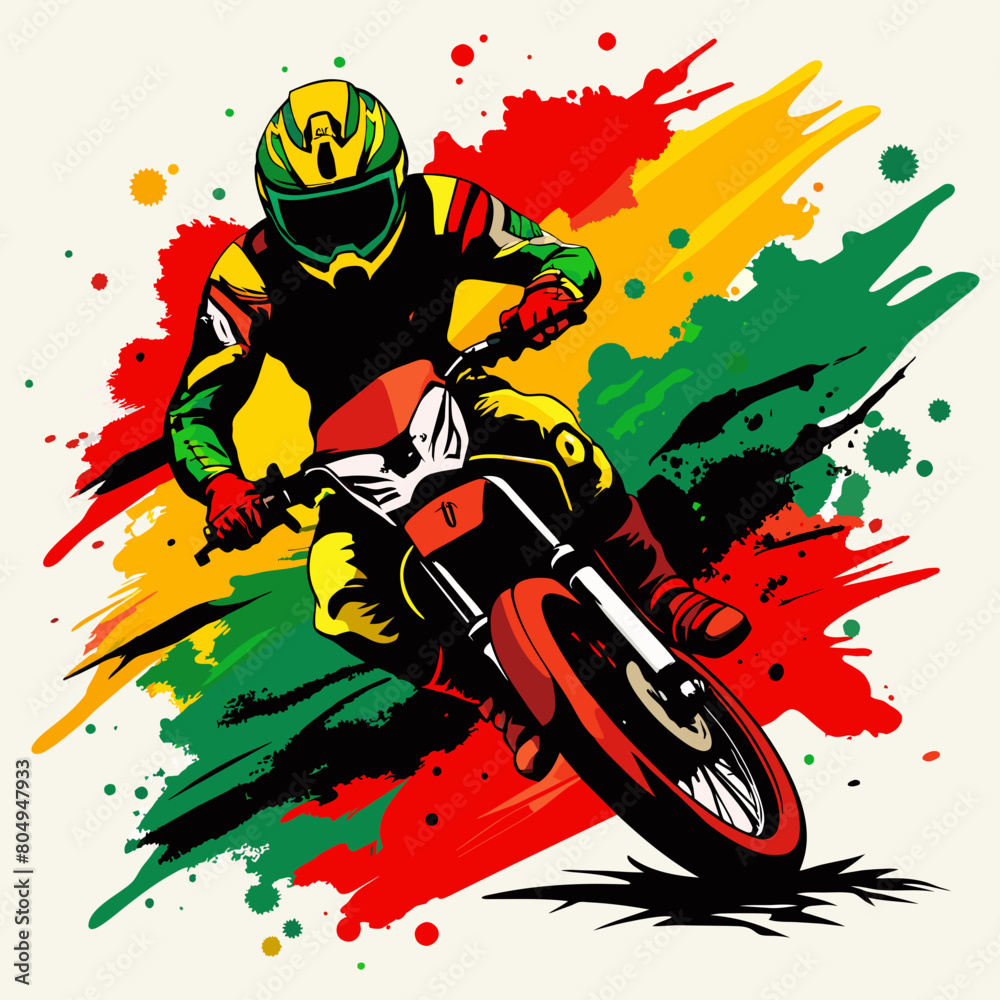 A man riding bike line pop art potrait logo colorful design with dark background. Isolated black background for t-shirt, poster, clothing, merch, apparel, badge