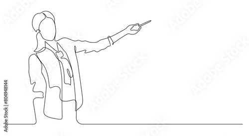 continuous line drawing of woman presenting or teaching