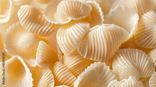 Raw conchiglie pasta as background closeup