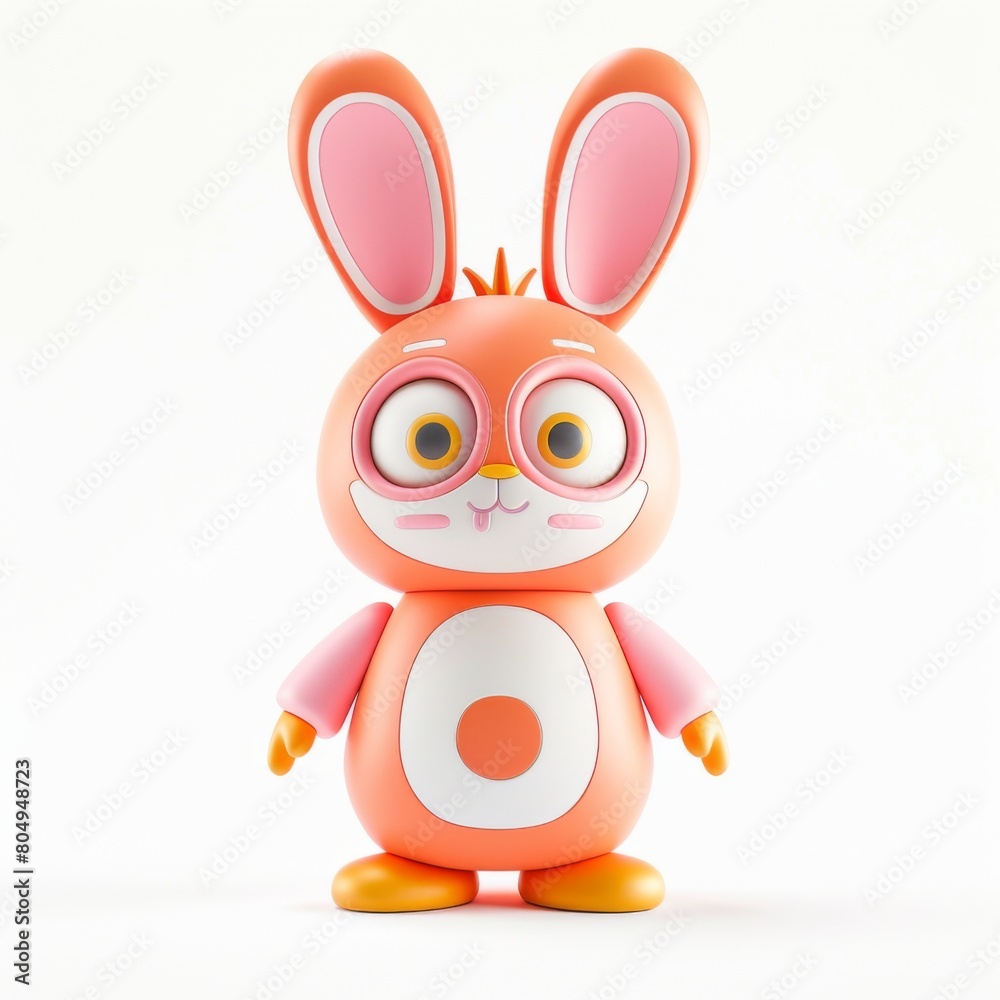 Fototapeta premium A charming toy rabbit with large eyes, set against a simple white background