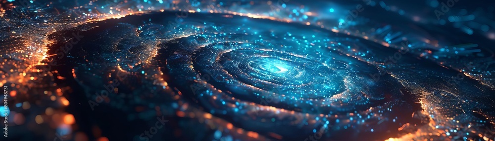 Artistic representation of the Code Universe as a vast digital ocean, with a singularity acting as a whirlpool center, Data Visualization Artistic representation of the Code Universe as a vast digital ocean, with a singularity acting as a whirlpool center, Data Visualization