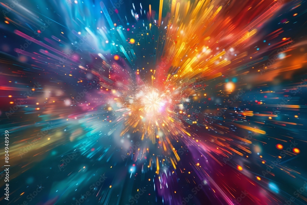 Explosive moment in quantum computing, visual metaphor of data expansion, colorful digital art style, impactful scene, Storytelling Explosive moment in quantum computing, visual metaphor of data expansion, colorful digital art style, impactful scene, Storytelling