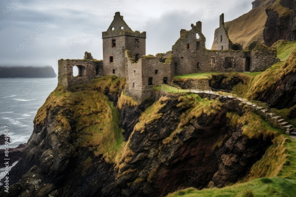 Ruins of an ancient castle on a rocky cliff overlooking the sea Ruins of an ancient castle on a rocky cliff overlooking the sea