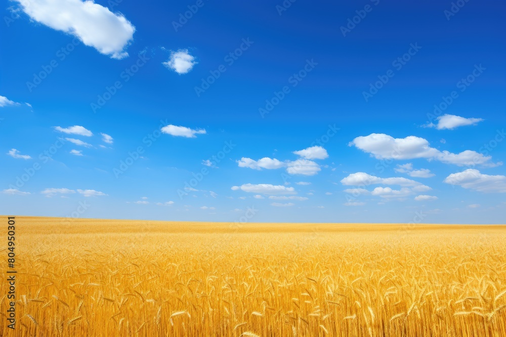 Scenic view of a golden wheat field under a blue sky with fluffy clouds Scenic view of a golden wheat field under a blue sky with fluffy clouds